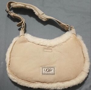 UGG Beige and White Plush Shoulder Bag